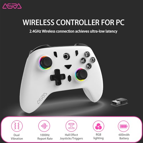 ASRVA White 2.4G Wireless Game Controller, No Bluetooth, Hall Effect Gamepad with Metal Rear Macro Buttons, Wired Plug & Play, Compatible with PC Mac Steam Deck PS3 Switch Android - color: White