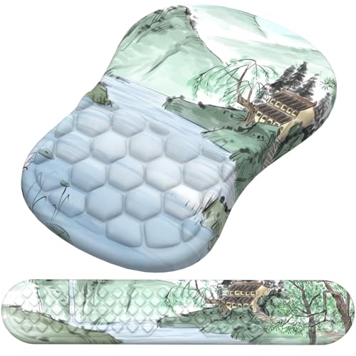 Ergonomic Mouse Pad Wrist Rest, 2 in 1 Keyboard Pad for Office | Memory Foam Wrist Cushion, Non-Slip PU Base, Massage Design, Relieves Wrist Pressure for Work, Gaming & Office Use - color: Landscape
