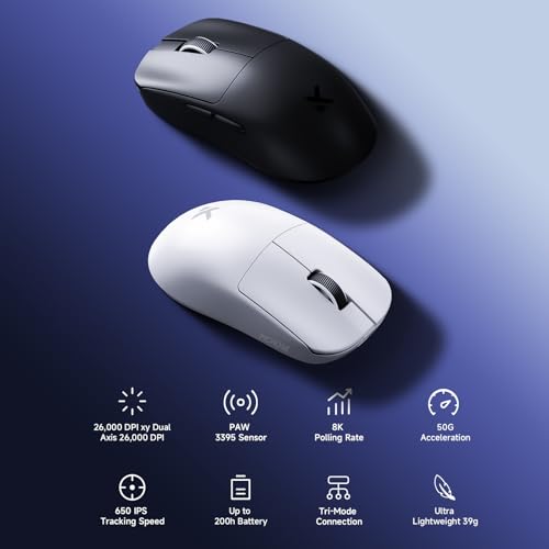 MCHOSE L7 Pro Wireless Gaming Mouse Super Light 39g, Gaming Mouse Esport with 26K DPI, Optical Switch, Programmable Buttons, Dual 8K Polling and PAW3395 Sensor, Tri-Mode Connection, PC/Mac - White - color: L7 Pro white