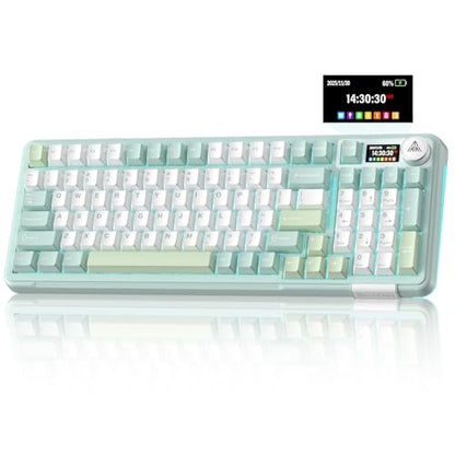 SOLAKAKA A99 Pro Wireless Mechanical Keyboard with BT5.0/2.4GHz/USB-C, LCD Screen & Metal Knob, Gasket-Mounted Gaming Keyboard, Full Hot-Swappable, RGB Creamy Keyboard for Win/Mac - color: MintGreen