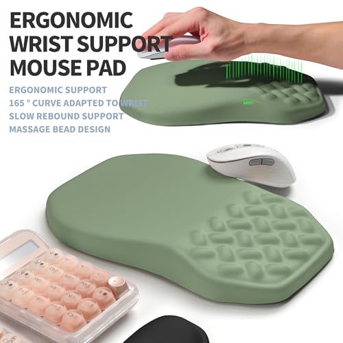 2-in-1 Ergonomic Set, Wave Keyboard Wrist Rest and Massage Slope Mouse Pad Wrist Support, Rebound Memory Foam for Relieve Carpal Tunnel Syndrome and Wrist Pain (Olive Green) - color: Olive Green