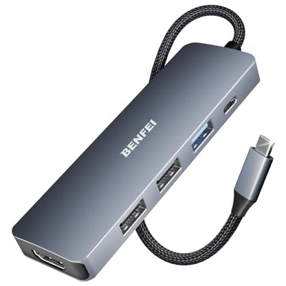 BENFEI USB C Hub 5-in-1 with 4K HDMI(Certified), 100W Power Delivery, 3 USB-A, Silicone Cable, Aluminum Case Compatible with MacBook Pro/Air, iPad Pro, iMac, iPhone 15 Pro/Pro Max, XPS, Thinkpad - color: Gray, size: 5-in-1