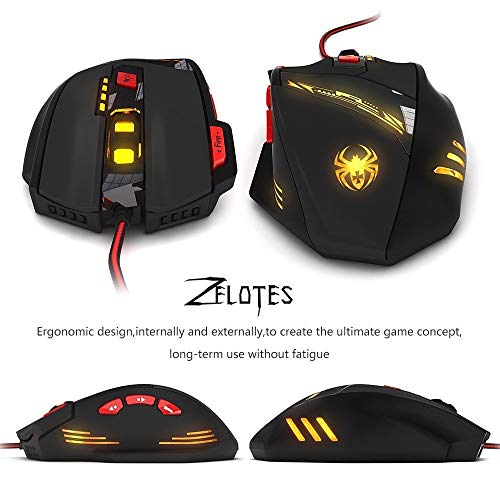 zelotes RGB Optical Gaming Mouse with Rapid Fire Button,9200 DPI (6-Level Adjustable), 8 Programmable Buttons,Adjustable Weights,USB Wired Ergonomic Mouse for Office/Gaming/Laptop/PC (Black)
