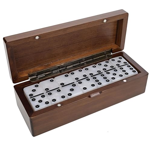 WE Games Double 6 Marbleized Dominoes in Magnetic Wooden Travel Box, Dominoes Set for Adults, White Color Double Six Domino with Marble Pattern, Classic Board Games, Tile Games