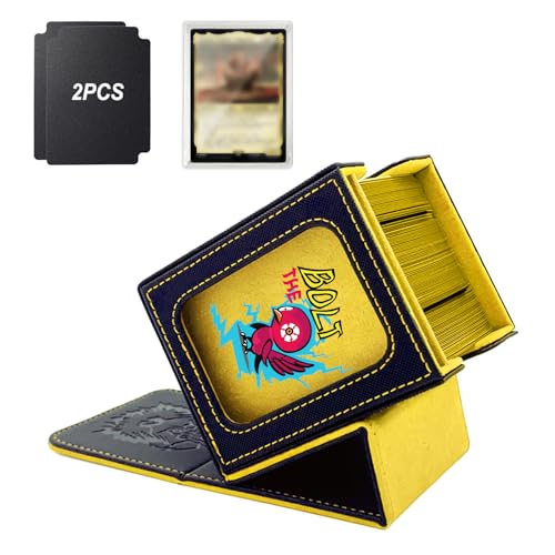 MTG Deck Box with Commander Display,Magnetic Card Storage Box Fits 100 Double Sleeved Cards,with 2 Dividers And 1 Mini Snap Card Holder Black/Yellow - color: Black/Yellow