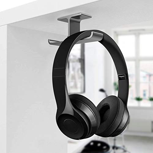 Headphone Hanger Stand Under Desk Hook Aluminum Stick-On Adhesive Dual Headsets Holder Mount PC Gaming Accessories for All Headphones