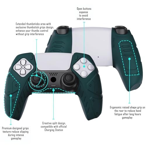 PlayVital Mecha Edition Racing Green Ergonomic Soft Controller Silicone Case Grips for ps5, Rubber Protector Skins with Thumbstick Caps for ps5 Controller - Compatible with Charging Station - color: Racing Green