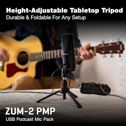 Zoom Zum-2 Podcast Mic Pack with USB Mic, Headphones & Stand | Perfect for Podcasters USB Microphone, Headphones, Tripod, Windscreen, and USB Cable Included