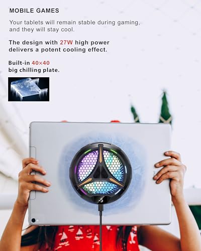 iPad Cooler, Magnetic Tablet Cooler for Surface pro/Samsung Tab/Steam Deck, iPad Cooling Fan with Temperature Monitor LED Gaming Light for Mobile Gaming, Tiktok Live Streaming