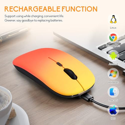 Wireless Bluetooth Mouse,LED Dual Mode Rechargeable Silent Slim Laptop Mouse,Portable(BT5.2+USB Receiver) Dual Mode Computer Mice,for Laptop,Desktop Computer,ipad Tablet,Phone,Mac(Rosy glow red) - color: Gradient Rosy glow red