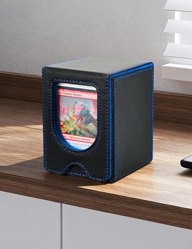 MTG Commander Deck Box, MTG Card Box with See-Through Window, Magnetic Closure Holds 100+ Double-Sleeved Cards TCG Cards(Black&Blue) - color: Black&Blue