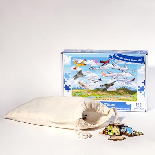 History of Airplanes Wooden Jigsaw Puzzle – 152 Pieces – Educational Aviation Puzzle for Kids (Ages 6–12) – Learn Famous Planes from Wright Flyer to Modern Jets – STEM Gift for Boys & Girls