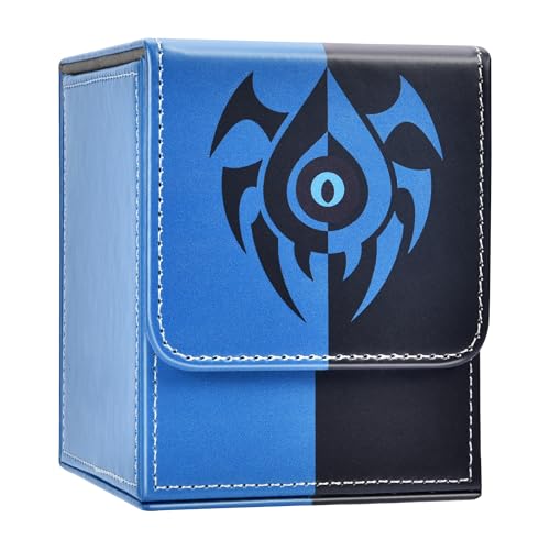 Card Deck Box with 2 Dividers, MTG Commander Deck Box Holds 100+ Double-Sleeved Cards, Leather Magnetic Deck Case Compatible with Magic TCG CCG Cards, Blue/Black - color: 1. Blue & Black, size: 100 Double-sleeved Cards Vertical