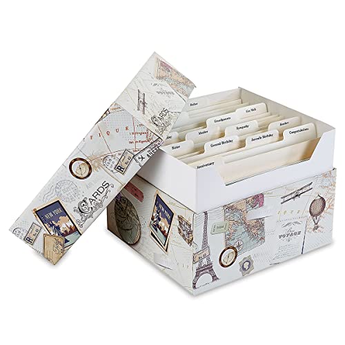 Current Greeting Card Organizer Box | World Travel, 12 dividers and 24 self-stick labels, Holds 140+ Greeting Cards, Recipe Cards, Photo Collections, and more - color: World