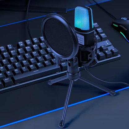 Asixxsix Gaming USB Microphone, Noise Cancellation Condenser Mic with RGB Light & Tripod Stand, Desktop Wired Gaming Microphone for Podcasts Videos, Streaming, PC, Computer