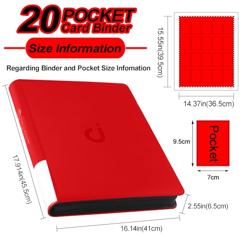 Premium 2000 Pocket Card Binder - 20 Pocket Trading Card Binder with Sleeves Fits 2000 Cards, Ringless Card Album for TCG - Model A，Classic Red - color: 20P - Classic Red