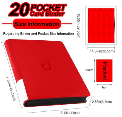 Premium 2000 Pocket Card Binder - 20 Pocket Trading Card Binder with Sleeves Fits 2000 Cards, Ringless Card Album for TCG - Model A，Classic Red - color: 20P - Classic Red