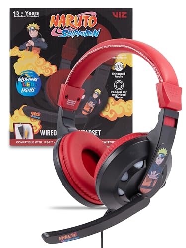 Naruto Gaming Headset with Mic, Wired Headphones, Microphone, LED Lights | Naruto wired gaming headset, mic, LED lights, padded over-ear comfort, enhanced audio, PC gaming setup. - color: Naruto