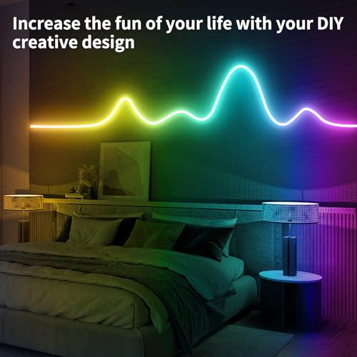 65.6FT Neon Rope Light,IP65 Waterproof RGB LED Strip Lights,Neon LED Lights with 40 Key Remote and APP Control for DIY Design,Multiple Modes for Bedroom,Holiday Decor（with Snap &Screws） | Neon LED Lights with 40 Key Remote and APP Control for DIY Design,M