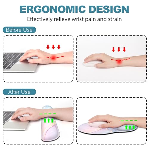Ergonomic Mouse Pad with Wrist Rest and Keyboard Wrist Rest, Mousepad and Wrist Rest for Computer Keyboard, Non-Slip Rubber Base, Mouse Pad with Wrist Support for Gaming, Office, Pink Blue Marble - color: Cyan Pink Marble