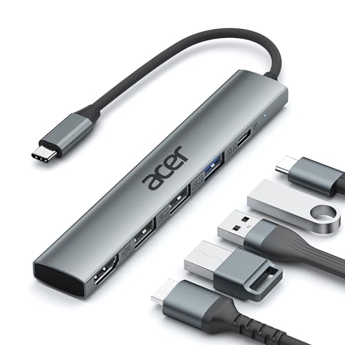 Acer 5 in 1 USB C Hub with 4K HDMI, 100W Power Delivery, 3 USB A Data Ports | USB C to HDMI Multiport Adapter for Laptop, PC, Tablet, MacBook Neo/Pro/Air, iPad Pro/Air, iMac, iPhone 17/16/15 - size: 15cm