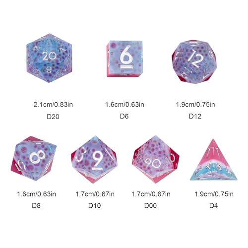 7PCS Cocktail Dice Set,Handmade Sharp Edge Dice Set D&D RPG Polyhedral Die,for Dungeons and Dragons TTRPG Games Roleplaying Games,with Gift Box.(Pink Blue) - color: Cocktail Pink Blue