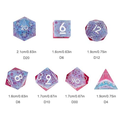 7PCS Cocktail Dice Set,Handmade Sharp Edge Dice Set D&D RPG Polyhedral Die,for Dungeons and Dragons TTRPG Games Roleplaying Games,with Gift Box.(Pink Blue) - color: Cocktail Pink Blue