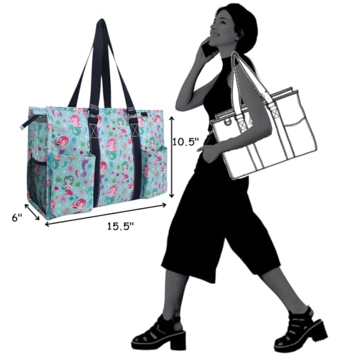 NGIL Utility Water Resistant Tote Bag | Work Tote for Women, Nurse Bag, Teacher's Choice Purse, Gym Bag, Everyday Organizer Top Zipper Closure - color: Mermaid-navy