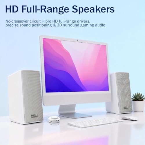 ColorFire White Computer Speakers, RGB PC Speakers, 52mm Full-Range Sound | Neon Lighting, USB, TF Card Modes, 3.5mm Microphone Input, Headphone Output