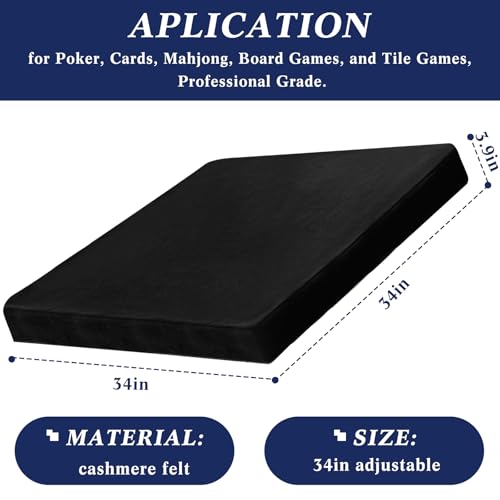 Frienda Game Table Cover Felt Game Tablecover Folding Tablecloth for Card for Playing Poker Cards Mahjong Puzzles Board Games, Table Not Included (Black,34 x 34 x 4 Inch)