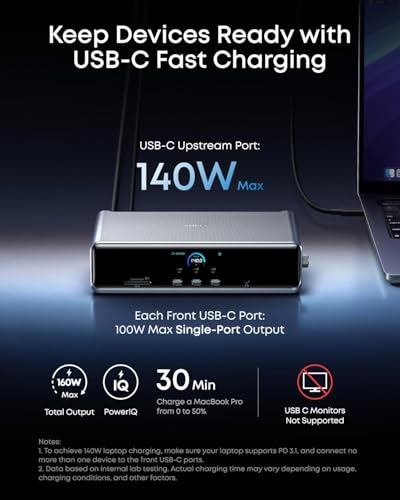 Anker Prime Docking Station (DL7400), 14-in-1 Triple Display, DisplayLink | 140W Max, Smart Display, Triple 4K@60Hz (2 HDMI+1 DP), for Windows Laptops (The Latest DisplayLink Driver Must Installed)