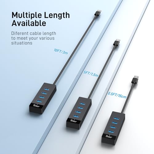 USB 3.0 Hub Long Cable 10FT, 4 Port USB Extension Data Cable USB Dock Extender for Desktop PC Laptop Mac, Windows, 5Gbps - size: 10 FT