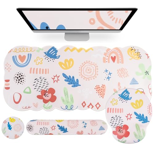 Petmolico Desk Pad Set with Wrist Rest for Keyboard & Mouse, Colorful | Anti-slip PU base, durable Lycra & memory foam, relieves wrist fatigue, perfect for work, home & daily use - color: Pink