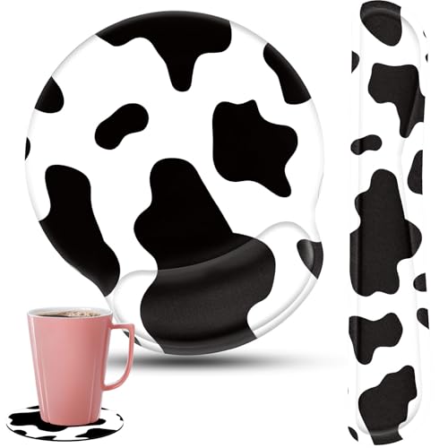 Keyboard Wrist Rest and Mouse Pad Wrist Support Set with Coasters,Ergonomic Gaming Mousepad for Home Office Working Studying Easy Typing & Pain Relief,Cow Print - color: Cow Print, size: 3 PCS