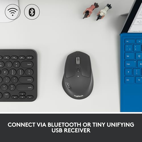 Logitech M720 Triathalon Full Size Multi-Device Wireless Mouse - Black | Connect via Bluetooth or included USB-A receiver, pair up to 3 devices, Logitech Flow compatible, 6 customizable buttons - style: M720