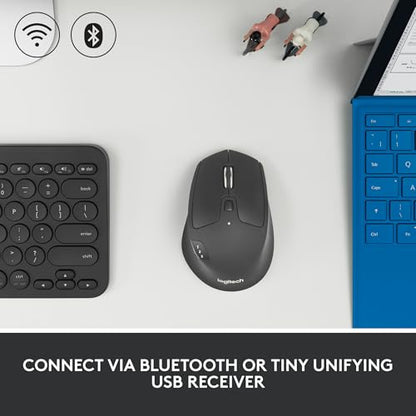 Logitech M720 Triathalon Full Size Multi-Device Wireless Mouse - Black | Connect via Bluetooth or included USB-A receiver, pair up to 3 devices, Logitech Flow compatible, 6 customizable buttons - style: M720