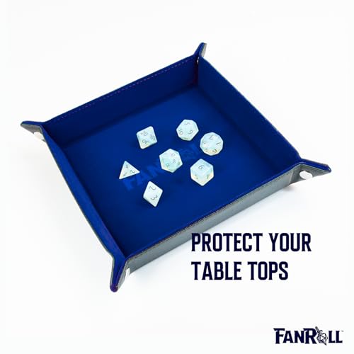 FanRoll Fold Up Velvet Dice Tray w/PU Leather Backing: Blue, Role Playing Game Dice Accessories for Dungeons and Dragons - color: Blue