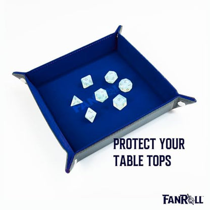 FanRoll Fold Up Velvet Dice Tray w/PU Leather Backing: Blue, Role Playing Game Dice Accessories for Dungeons and Dragons - color: Blue