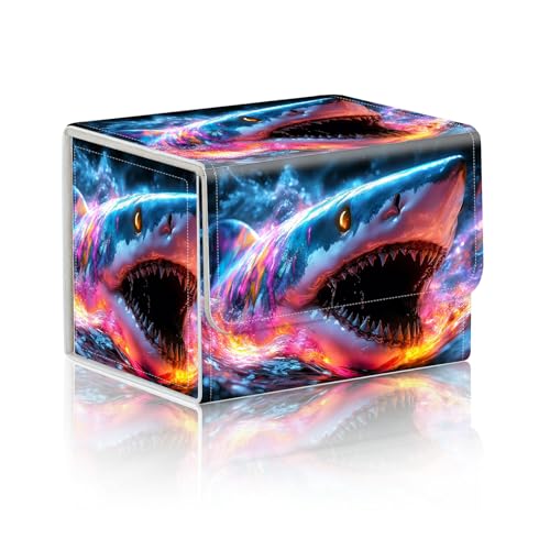 Trading Card Storage Box, Holds 100+ for MTG Cards, PU Leather with Magnetic Closure, Colorful Fantasy Shark Ocean Durable Deck Box for Magic the Gathering, Trading Card Games - color: Colorful Fantasy Shark Ocean