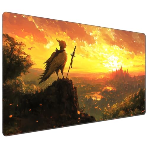 DEGDFSGR for MTG Playmat 24 x 14 inches for TCG Playmats Non-Slip Rubber Base Commander Playmat HD Cover for MTG Play Mat Iorcana Trading Card Game, Bird Sunset Castle - color: Bird Sunset Castle, size: 24" x 14"