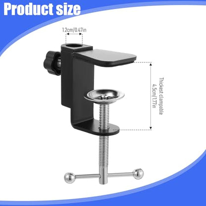 Black C-Clamp, 2 in 1 Table Mount Clamp for Microphone | Metal Desk Clamps Mount Holder with Adjustable Screw for Microphone Suspension Boom Scissor Arm Stand Holder, Black