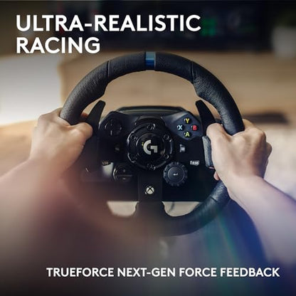 Logitech G923 Racing Wheel and Pedals for Xbox X|S, Xbox One and PC Featuring TRUEFORCE up to 1000 Hz Force Feedback, Responsive Pedal, Dual Clutch Launch Control, and Genuine Leather Wheel Cover - style: Xbox|PC
