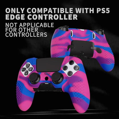 PlayVital 3D Studded Edition Anti-Slip Silicone Cover Case for ps5 Edge Controller, Soft Rubber Protector Skin for ps5 Edge Wireless Controller with 6 Thumb Grip Caps - Pink & Purple & Blue - color: Pink & Purple & Blue