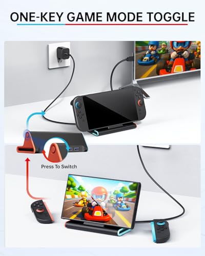 Switch 2 Dock with 60W Charger & HDMI Cable, 4K Portable Docking Station for Nintendo Switch2 Console, Travel TV Connector Stand Base, USB-C Charging Cable, AC Adapter Power Cord, Game Accessories Set