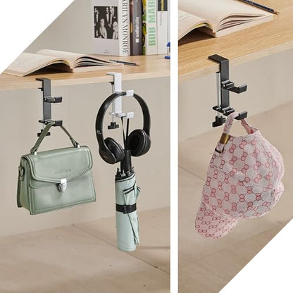 Heavyrain Desk Edge Headphone Holder and Bag Hook, Clamp-On Design, No Drill Installation, Metal, Black - color: black.