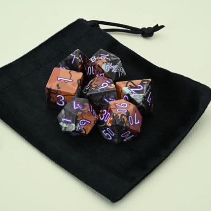7-Piece Resin Polyhedral Dice Set with Skull, Pumpkin, Bat, and Twig Prints for Halloween and Year-Round Tabletop RPG Gaming(Skulls) - style: Skulls