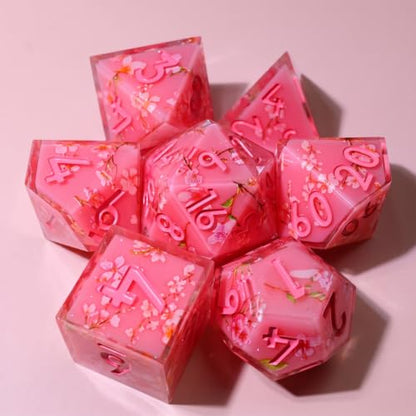 XENOLUX Resin DND Dice Set, Sakura Pink Polyhedral RPG Dice with Translucent Floral Stickers, Spring Aesthetic Tabletop Accessories for Dungeons and Dragons Board Games (L1) - color: L1