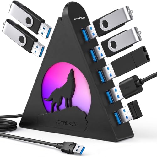 7-Port USB 3.0 Hub, Vertical USB Hub Splitter with RGB Lighting,5Gbps High-Speed Data Transfer and 2FT Extension Cable, Compatible with PC, MacBook, Laptop, PS5, Xbox, Flash Drive, Printer - color: 1-Black