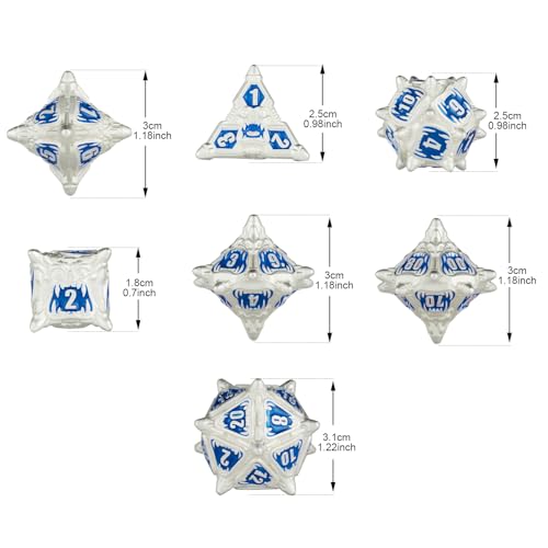 Surpass DND Metal dice Set Dungeons and Dragons dice for Dungeons & Dragons RPG dice Role Playing Game D20 D12 D10 D8 D6 D4 - color: Blue-white