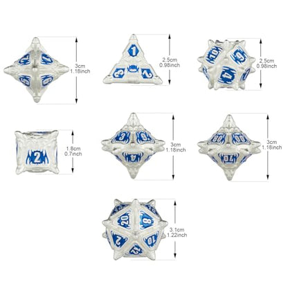 Surpass DND Metal dice Set Dungeons and Dragons dice for Dungeons & Dragons RPG dice Role Playing Game D20 D12 D10 D8 D6 D4 - color: Blue-white